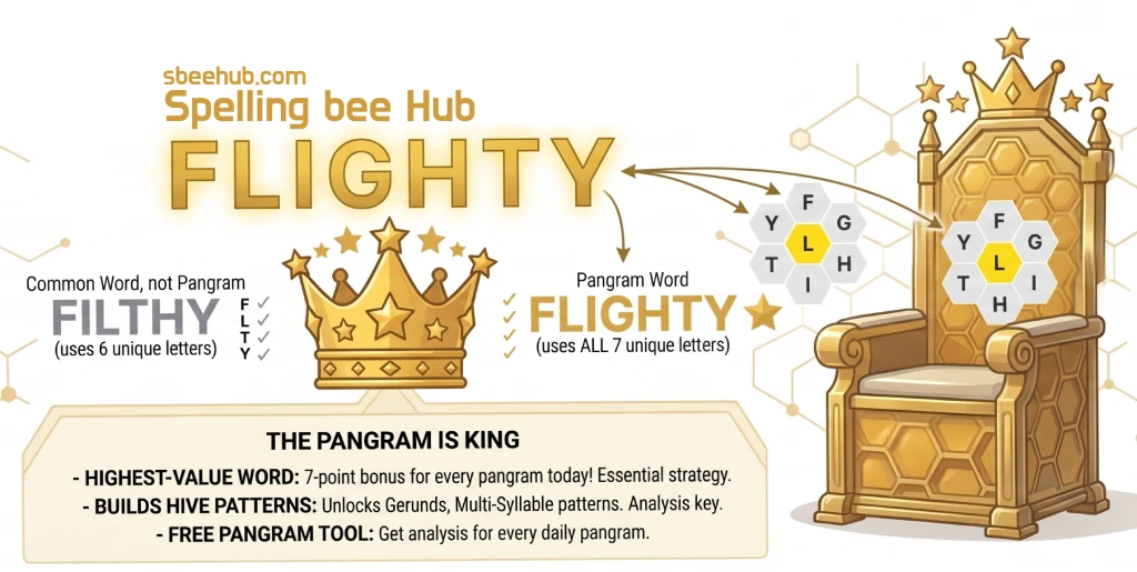 NYT Spelling Bee pangram highlighted in today's puzzle