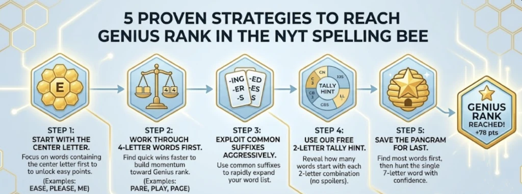 NYT Spelling Bee daily puzzle strategies infographic